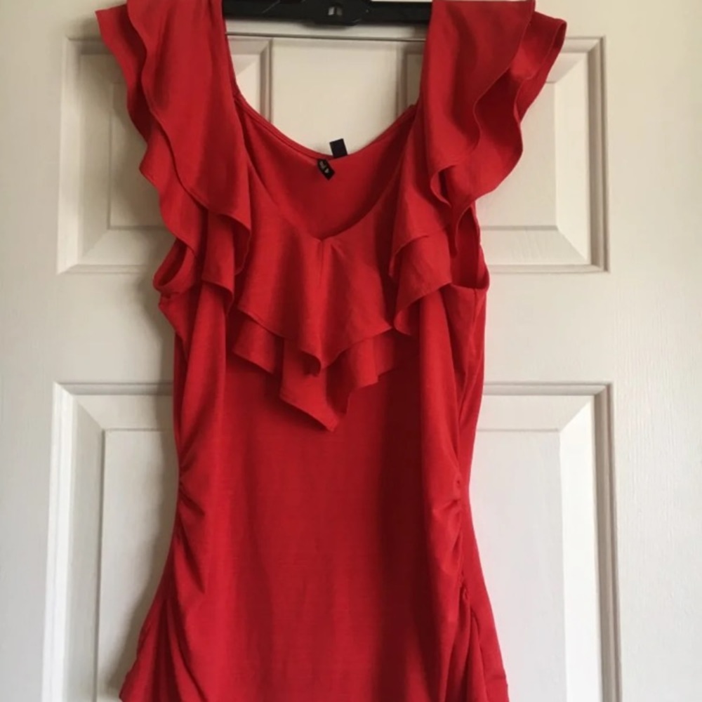 Red ruffle blouse